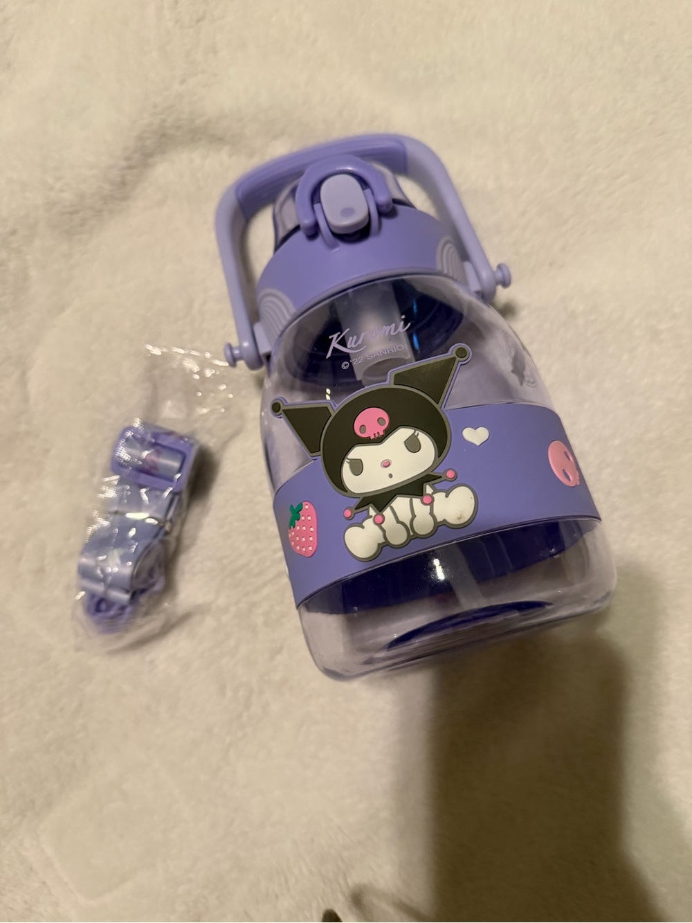 Kuromi water bottle with adjustable strap